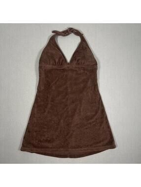 Women’s Dress Brown Terry Cloth Halter Y2K like if it was
